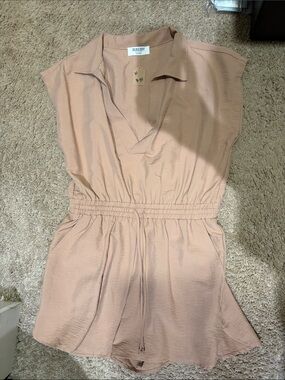 Dusty Pink Drawstring Waist Romper with pockets